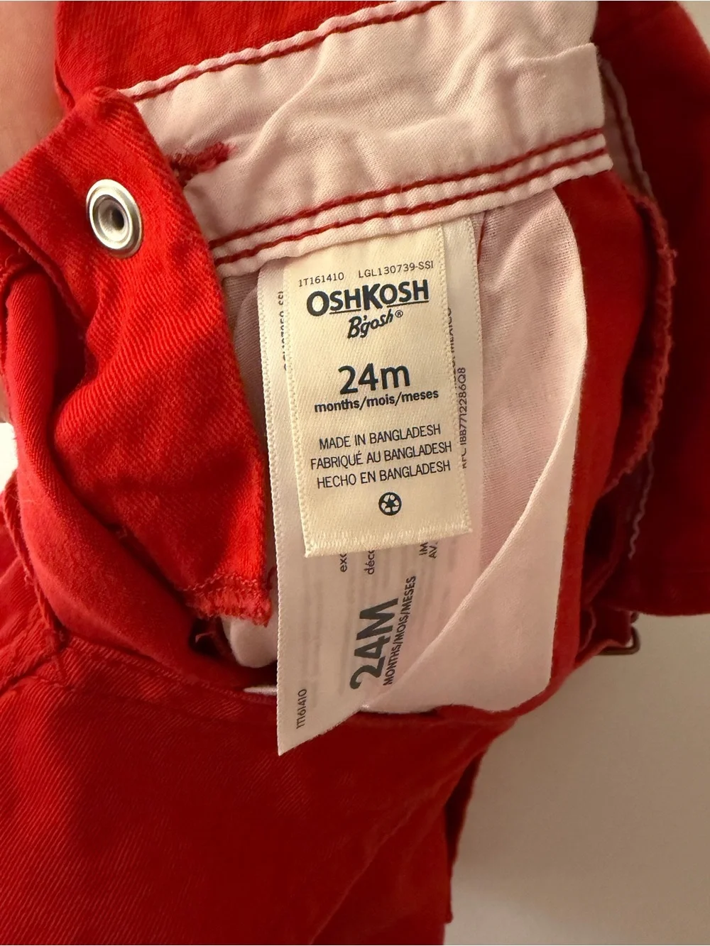 Girls Toddler OshKosh B'gosh Bright Red Shortalls Overalls with Onsie Set 24m